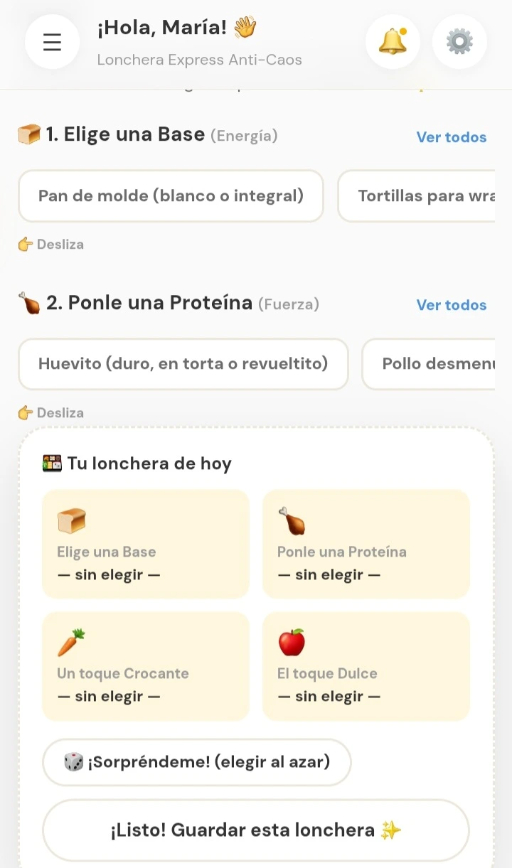 Paso 2: Selecciona el tiempo disponible y lo que tienes en casa.
