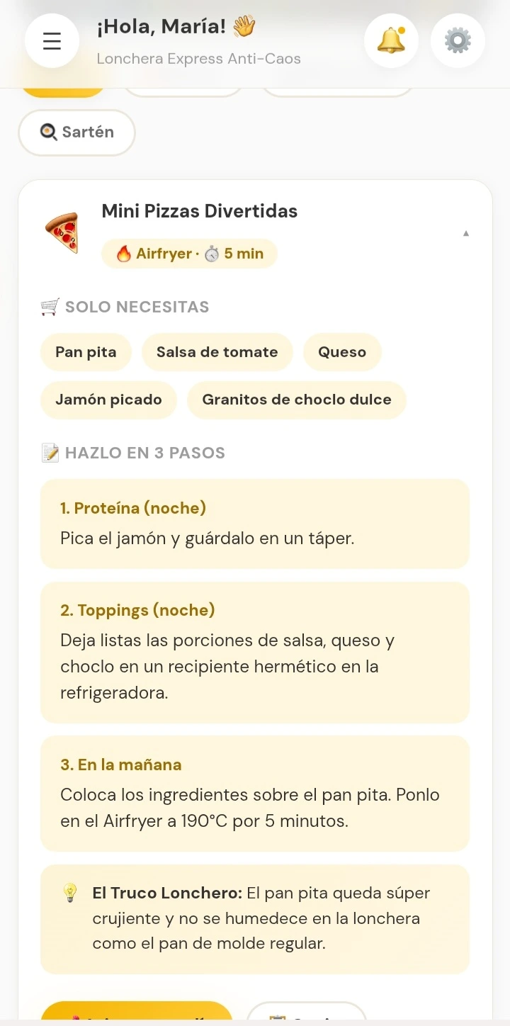 Paso 3: Recibe una combinación de alimentos y pasos de preparación.